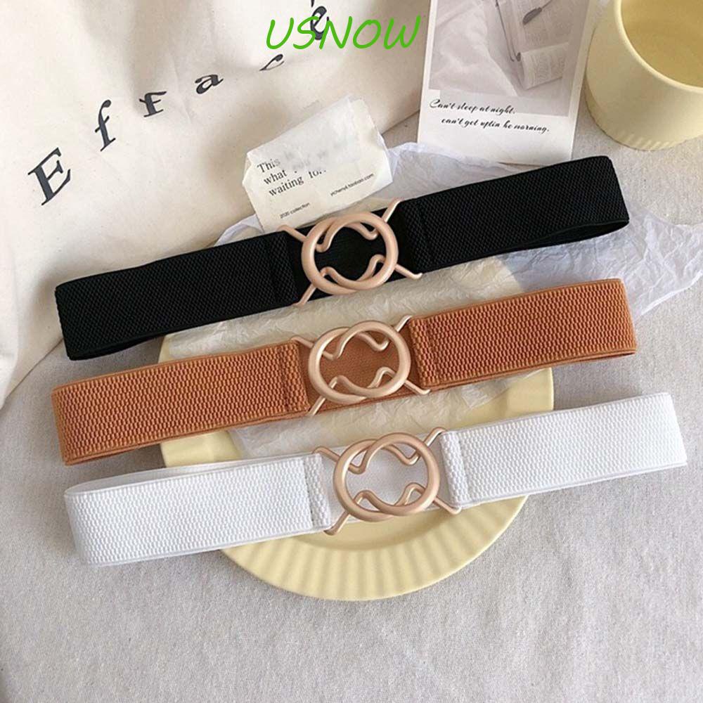 Thắt Lưng Khóa Tròn Bằng Kim Loại Màu Trơn Thanh Lịch Cho Nữ