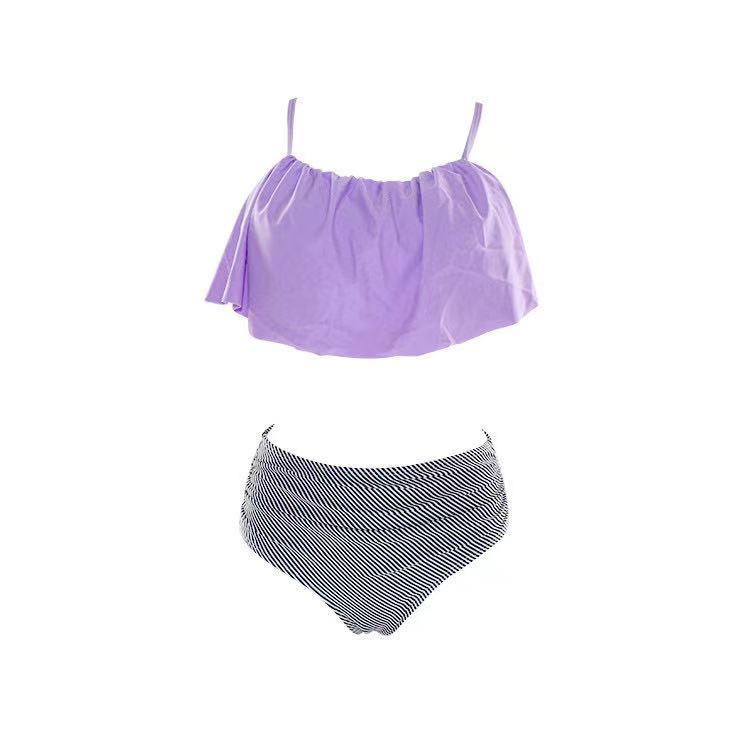 Bộ Đồ Bơi Lưng Cao Viền Bèo Họa Tiết Kẻ Sọc Phong Cách Âu Mỹ Hàng Mới 2023