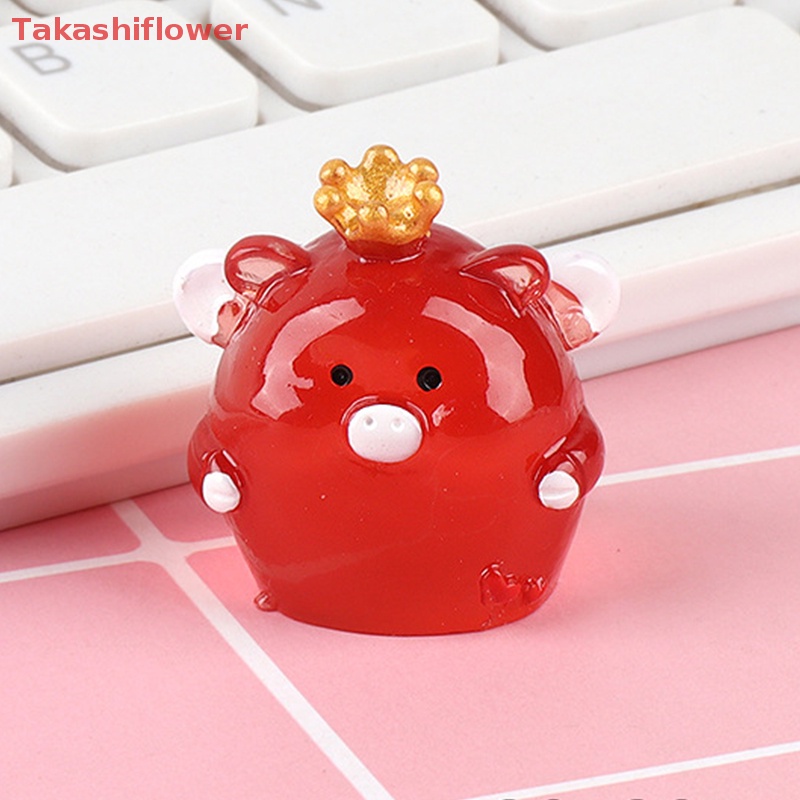 Mô Hình Chú Heo Đội Vương Miện Mini Bằng Nhựa Resin Màu Dạ Quang Dễ Thương Trang Trí Bảng Điều Khiển Sân Vườn / Nhà Cửa