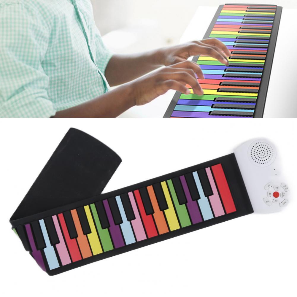 Đàn Piano Cuộn Soft Keyboard Piano, Roll Up Piano 49 phím Bàn cầu vồng linh hoạt dành cho trẻ em Nhạc cụ gấp di động EP‑17 AKOASM