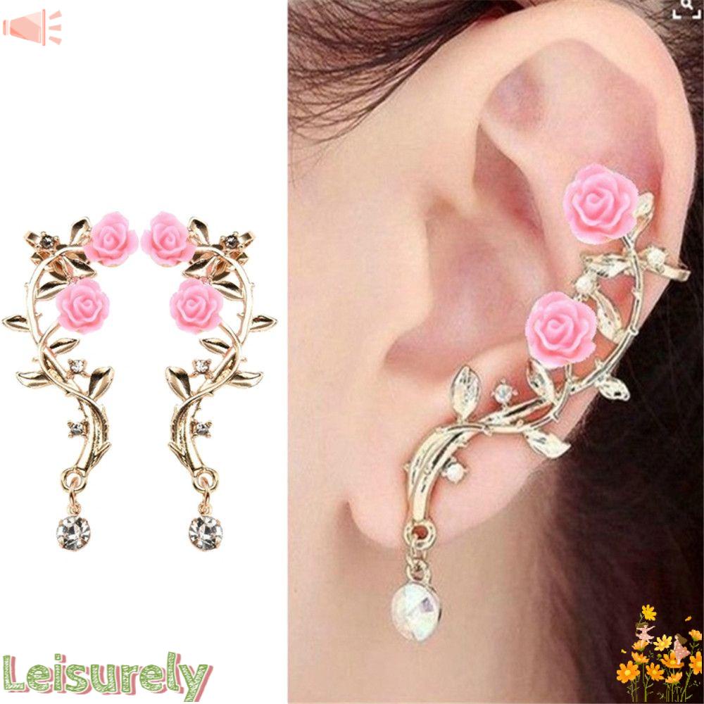 Leily Ear Stud Princesas Boucle Pendientes|Khuyên Kẹp Vành Tai Màu Hồng Xinh Xắn
