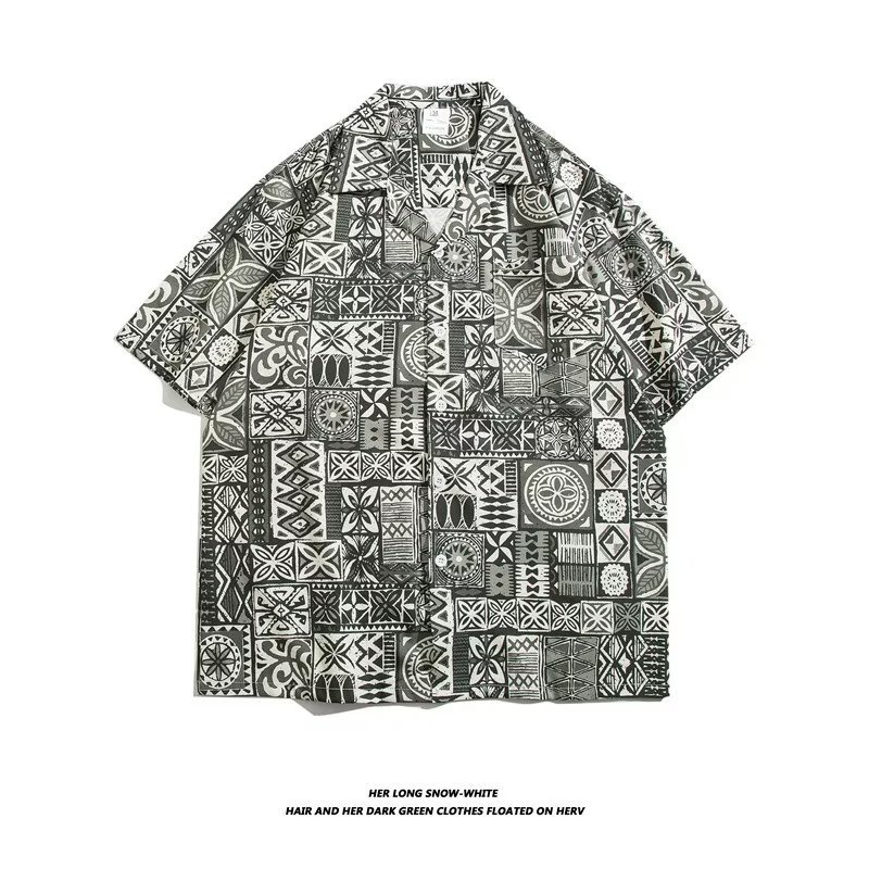 Áo Sơ Mi Ngắn Tay Họa Tiết Hình Học Sang Trọng Phong Cách Hàn Quốc Cho Nam Đi Biển Mùa Hè 2023