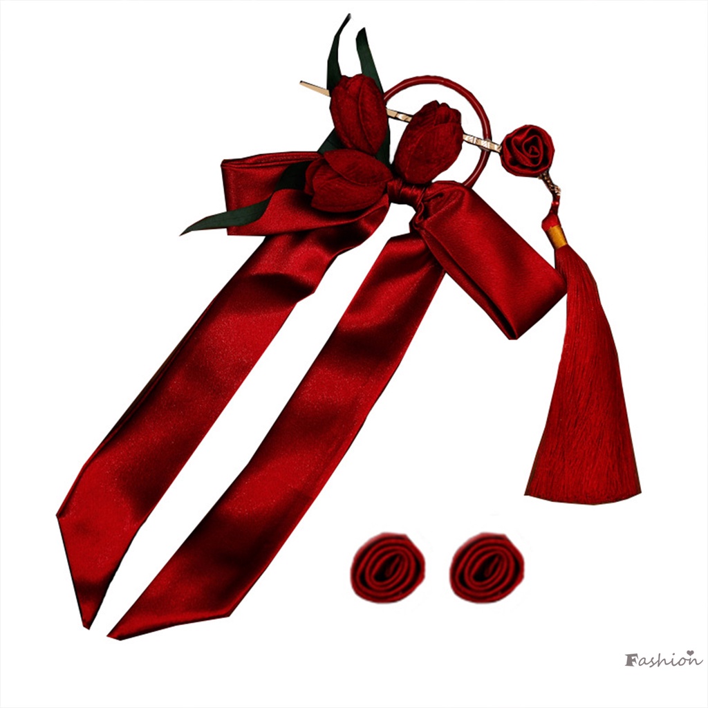 Bộ Bông Tai Cài Tóc Trung Hoa Đính Nơ Bằng Kim Loại Thanh Lịch Cho Cô Dâu