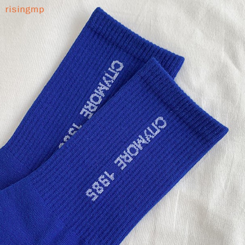 [risingmp] Vớ Cotton Thể Thao Ống Lửng Kẻ Sọc Màu Xanh Dương In Chữ P Dễ Phối Đồ Hợp Thời Trang Cho Nữ