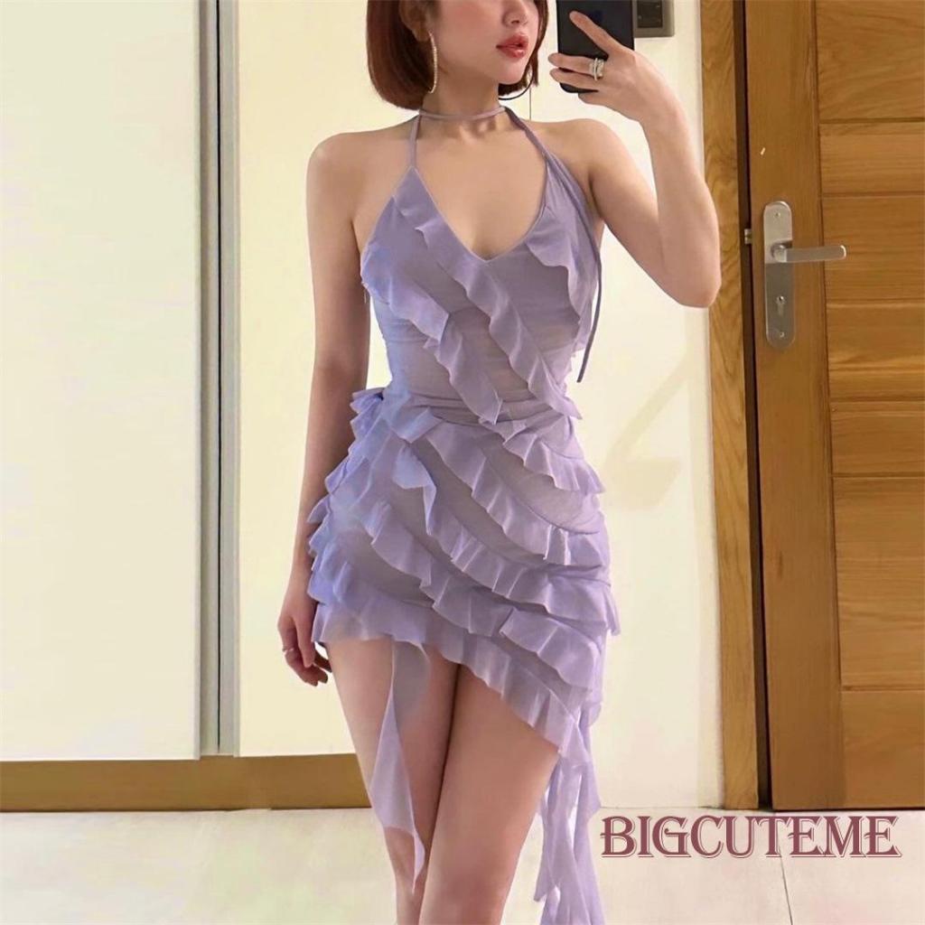 [] - Đầm Mini Không Tay Phối Lưới Màu Trơn Ôm Dáng Gợi Cảm Cho Nữ