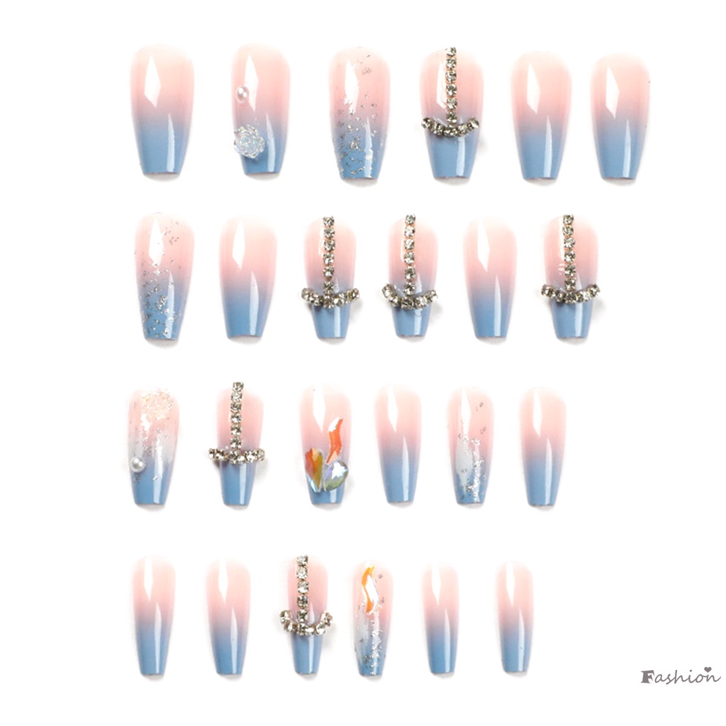 Móng Tay Giả Đính Đá Màu Xanh Dương Ngọt Ngào Và Quyến Rũ Có Thể Tái Sử Dụng