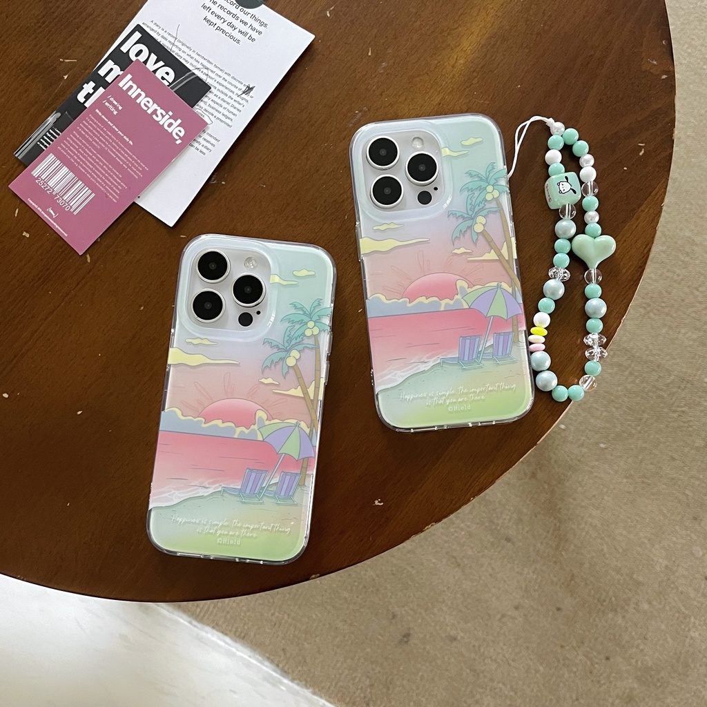 Ốp Điện Thoại Chống Sốc Hai Mặt Họa Tiết Cây Dừa / Bãi Biển Kèm Dây Đeo Dành Cho IPhone 14 13 12 11 Pro Max