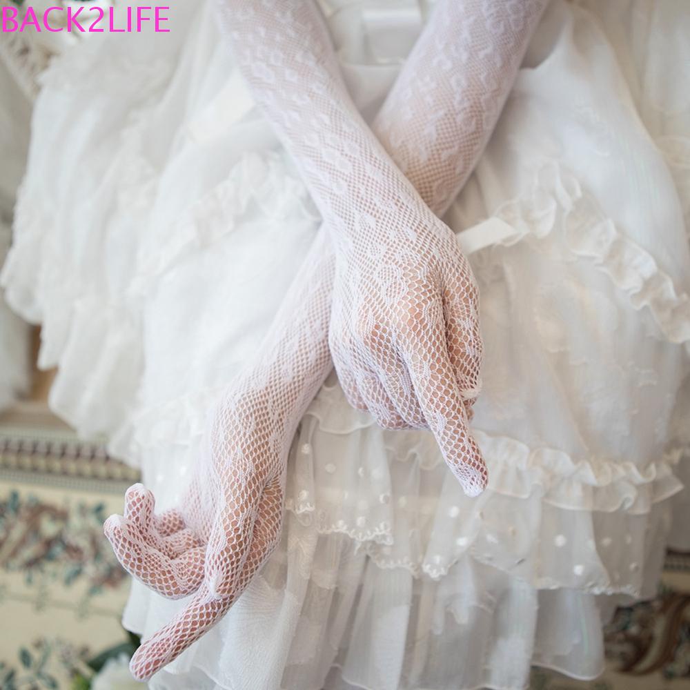 Găng Tay Dài Mỏng Chống Nắng Màu Trắng Đen Phong Cách Lolita BACK2LIFE