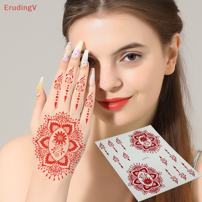 Hình Xăm Tạm Thời Henna Màu Đỏ Họa Tiết Hoa Mandala Mehndi Bảo Vệ Cơ Thể Chống Thấm Nước Cho Nữ