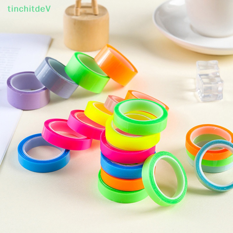 [TinchitdeV] Cuộn 5 Cuộn Nhãn Dán Giấy Ghi Chú Màu Dạ Quang Trong Suốt 5m Làm Quà Tặng Cho Học Sinh / Văn Phòng