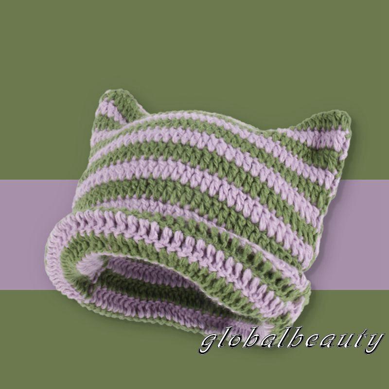 Nón Beanie Dệt Kim Họa Tiết Tai Mèo Thời Trang Mùa Đông Cho Nữ
