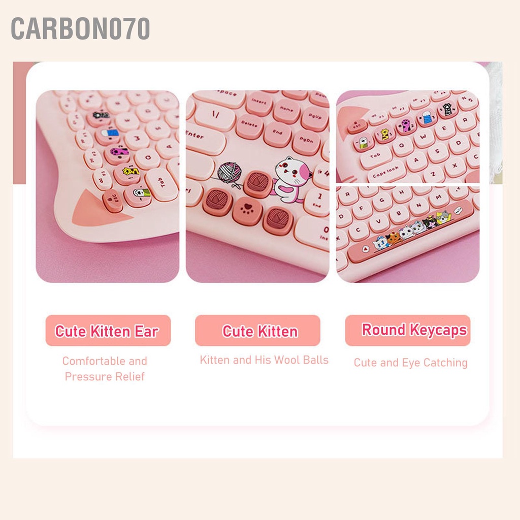 Carbon070 Combo Chuột Bàn Phím Không Dây 2.4GHz Màu Tương Phản Dễ Thương 110 Keycaps Tròn Và Cho Nữ Sinh Văn Phòng