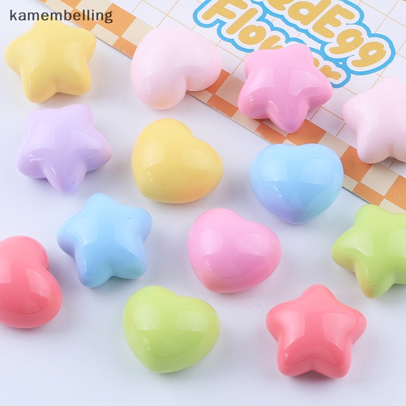 Kamembelling Set 10 Kẹp Tóc Hình Ngôi Sao / Trái Tim Bằng Nhựa Resin Dễ Thương DIY