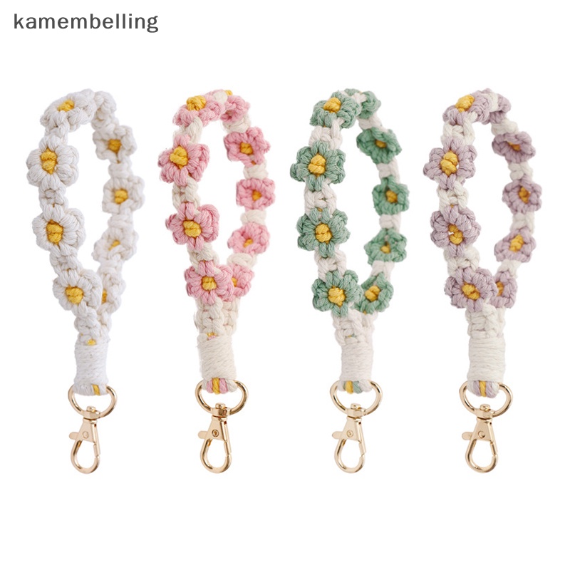 Kamembelling Móc Khóa Xe Hơi / Vòng Đeo Tay Tua Rua Dệt Thủ Công Đính Hoa Cúc Phong Cách Bohemian