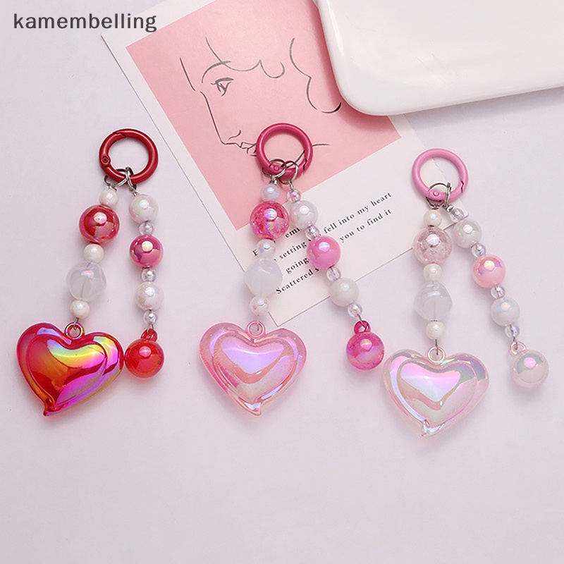 Kamembelling Set Phụ Kiện Hạt Acrylic Hình Trái Tim Màu Sắc Nổi Bật Trang Trí Móc Khóa / Tai Nghe / Túi Trang