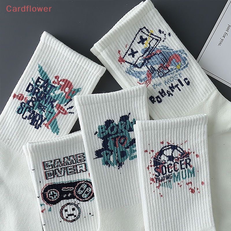 1 Đôi Tất Cotton Polyester Màu Trắng In Họa Tiết Hoạt Hình Vui Nhộn Phong Cách Punk Mới