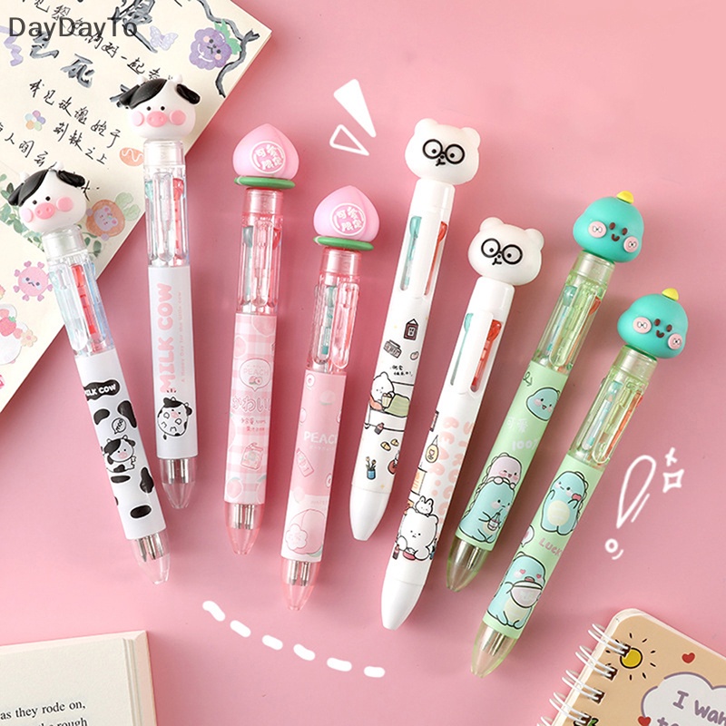 Bút Bi Hình Động Vật Hoạt Hình Nhiều Màu Dễ Thương Kèm 4 Ngòi Bút Thay Thế