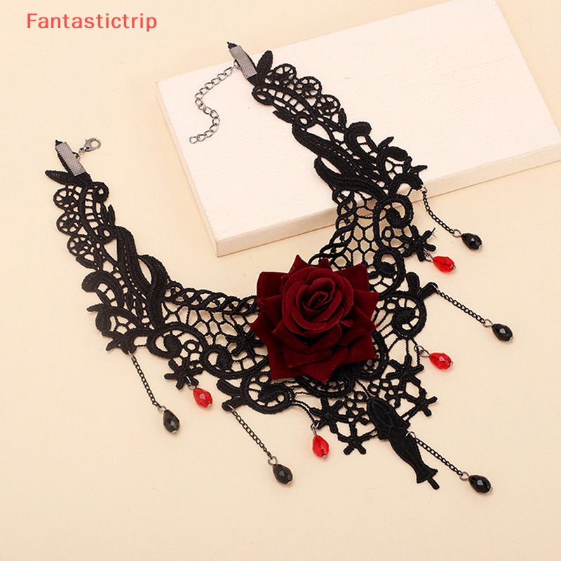 [Fantastictrip] Vòng Cổ Choker Ren Hoa Phối Tua Rua Phong Cách Gothic Cổ Điển Mới