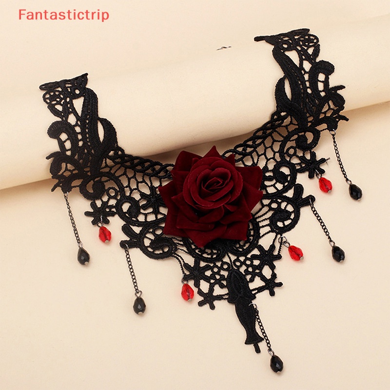 [Fantastictrip] Vòng Cổ Choker Ren Hoa Phối Tua Rua Phong Cách Gothic Cổ Điển Mới