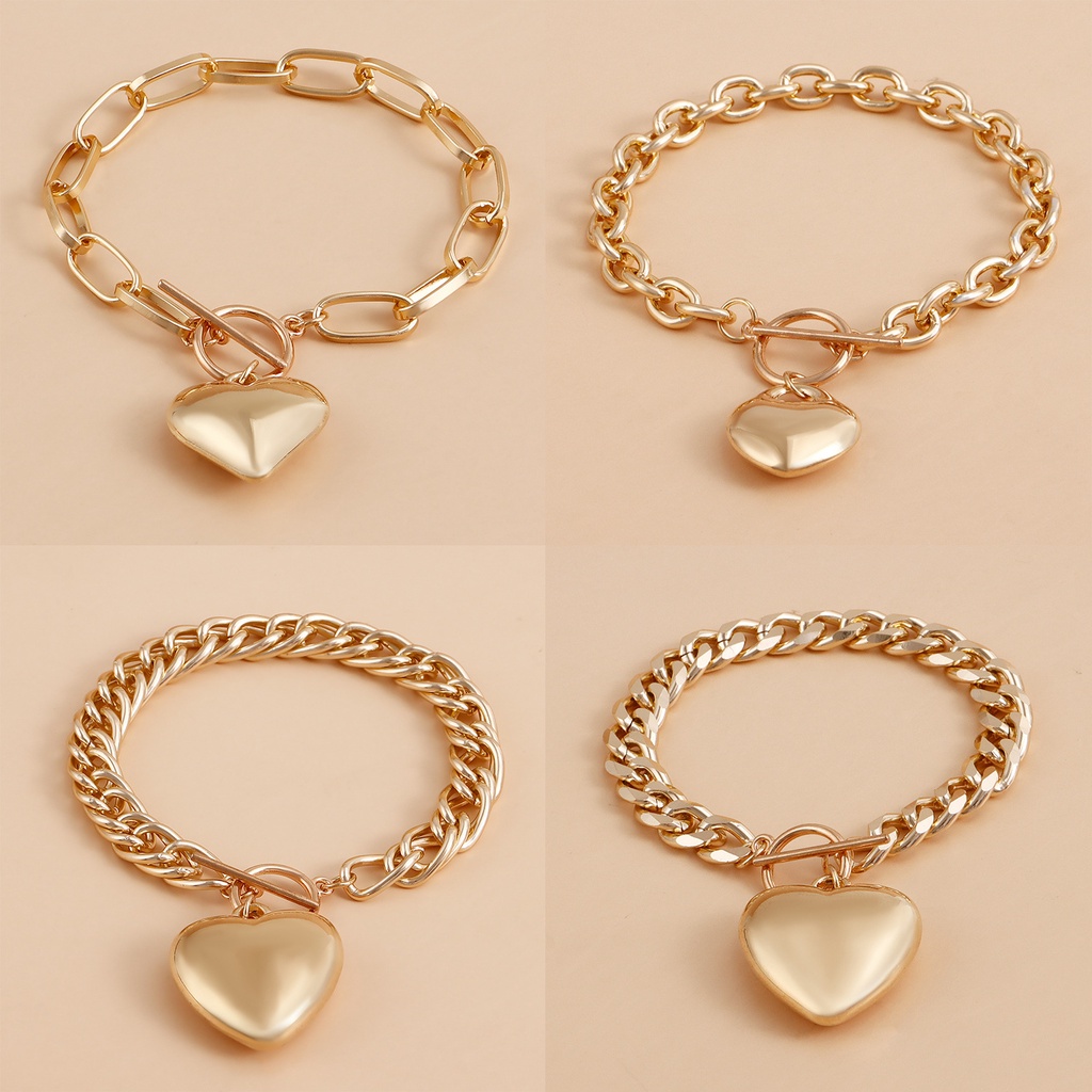 Vòng Tay Kim Loại Mặt Trái Tim Lớn Phong Cách Hip Hop Đơn Giản Dễ Phối Đồ Cho Nữ