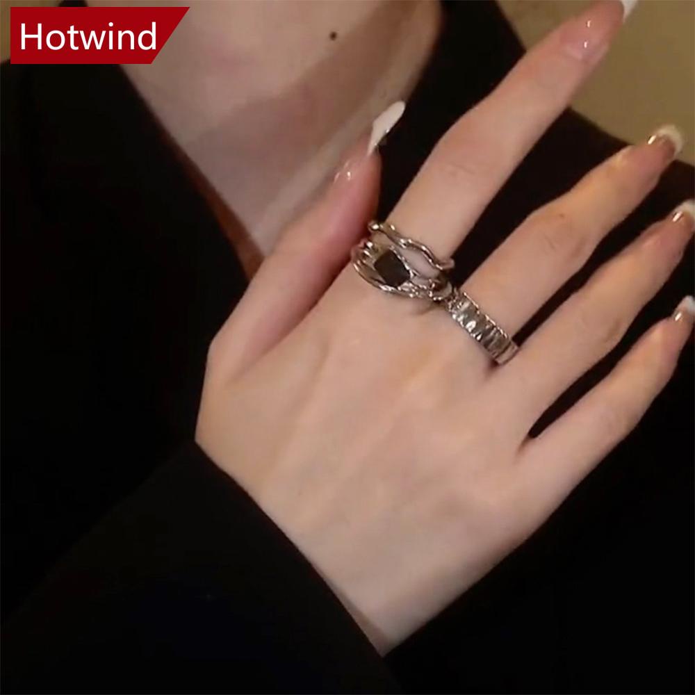 Set 2 Nhẫn Hợp Kim Dạng Hở Họa Tiết Gợn Sóng Hình Học Cá Tính F3V7