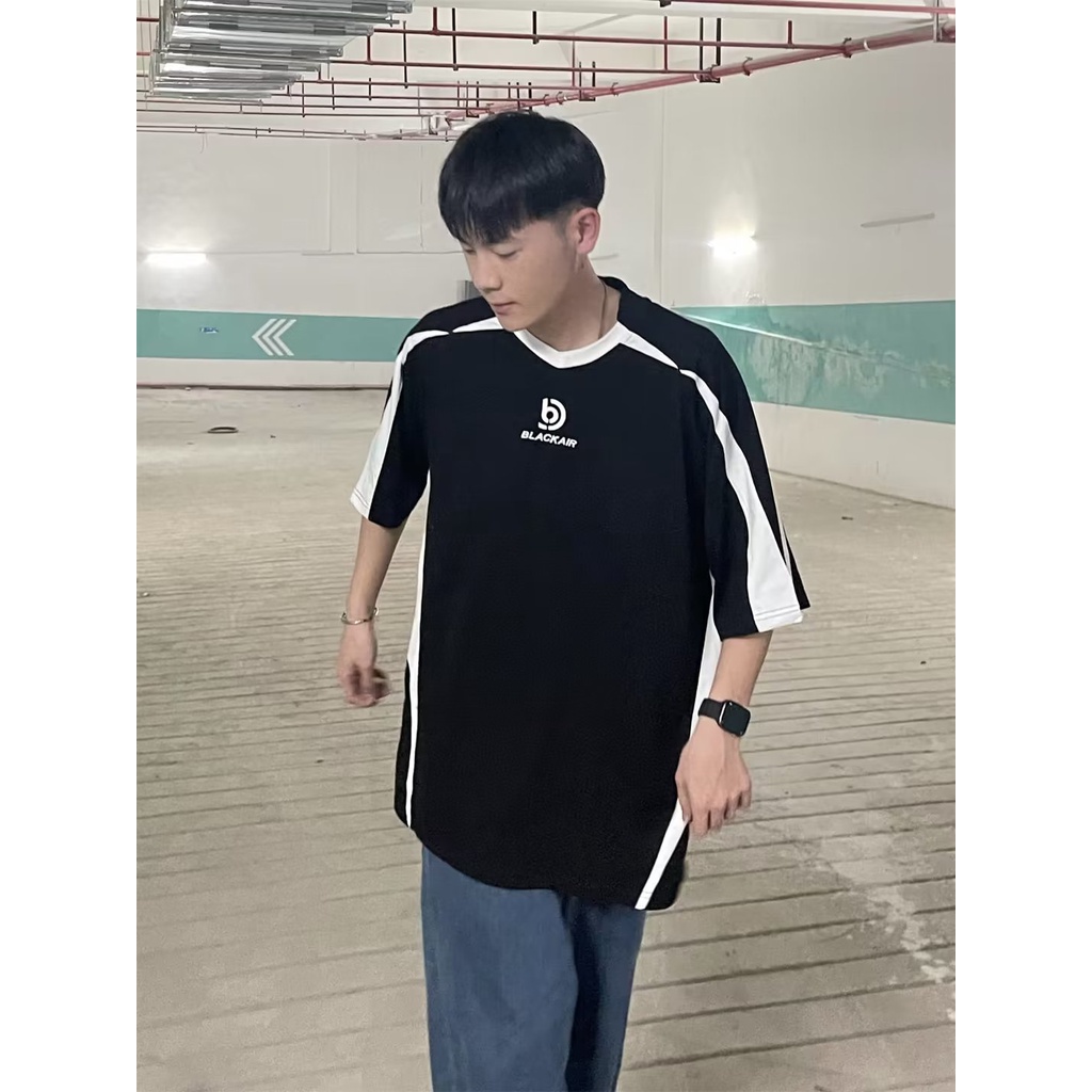 Áo Thun Tay Ngắn Dáng Rộng Màu Sắc Tương Phản Phong Cách Retro Dành Cho Nữ