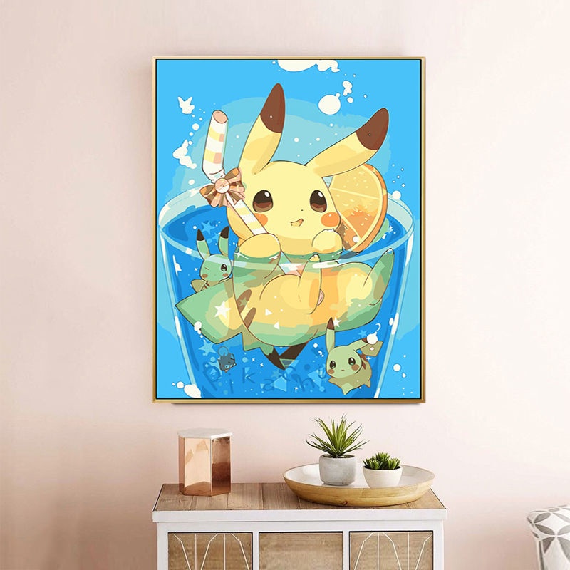 Bộ Tranh Đính Đá Họa Tiết Hoạt Hình Pikachu Dễ Thương Trang Trí Phòng Ngủ Cho Bé 2021