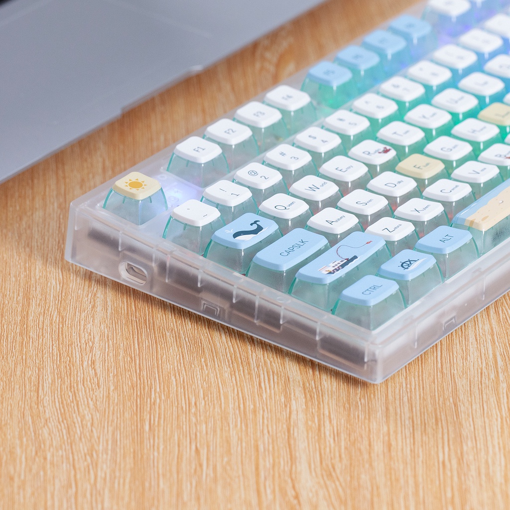 Set 118 Nút Bàn Phím Cơ Bằng Da PBT Trong Suốt In Hình Mèo Hồng Dễ Thương