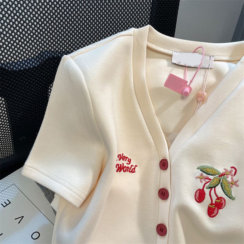 Áo Thun Tay Ngắn Cổ Chữ V Dáng Rộng In Hình Quả Cherry Thời Trang Mùa Hè Cho Nữ