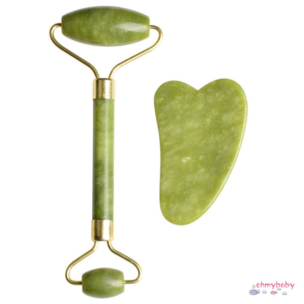 [Ready] Hai Đầu Xanh Ngọc Con Lăn Chăm Sóc Da Mặt Kinh Tuyến Cạo Ban Massage Di Động Máy Dụng Cụ [Z/10]