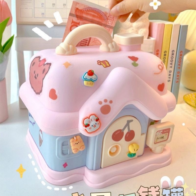 ỐNG TIẾT KIỆM HÌNH NGÔI NHÀ PHONG CÁCH HÀN QUỐC KÈM STICKER SIÊU CUTE