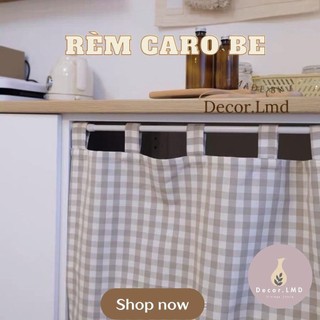 Rèm che kệ bếp caro be lụa phong cách vintage vải mịn,chống nắng cao cấp, màn vải treo tường trang trí decor phòng ngủ
