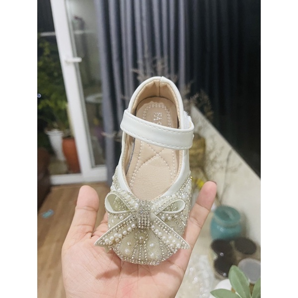 <From nhỏ> Giày búp bê đính nơ đá lấp lánh xinh xắn đế mềm cho bé gái