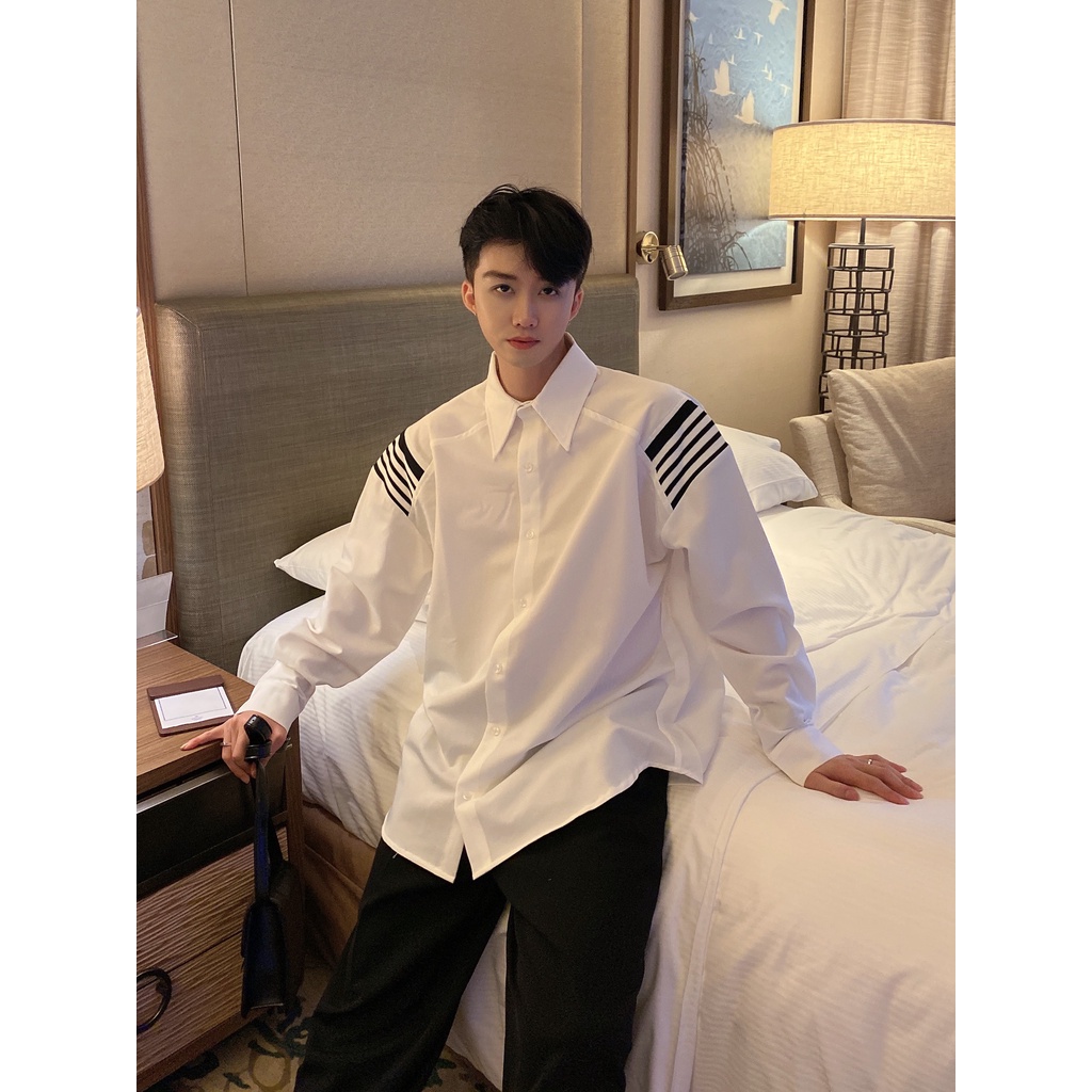 Áo Sơ Mi Dài Tay Dáng Rộng Họa Tiết Kẻ Sọc Thời Trang Thu Đông Hàn Quốc Mới Cho Nam