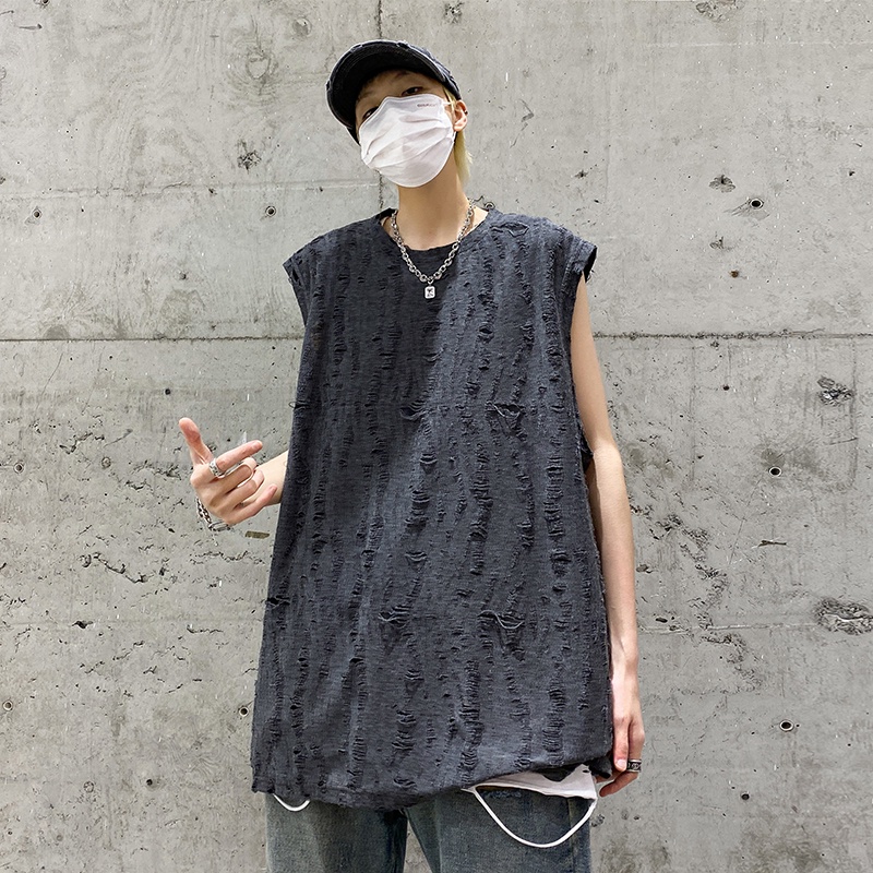 Áo Thun Sát Nách Rách Cá Tính Trẻ Trung Phong Cách Retro Cho Nam