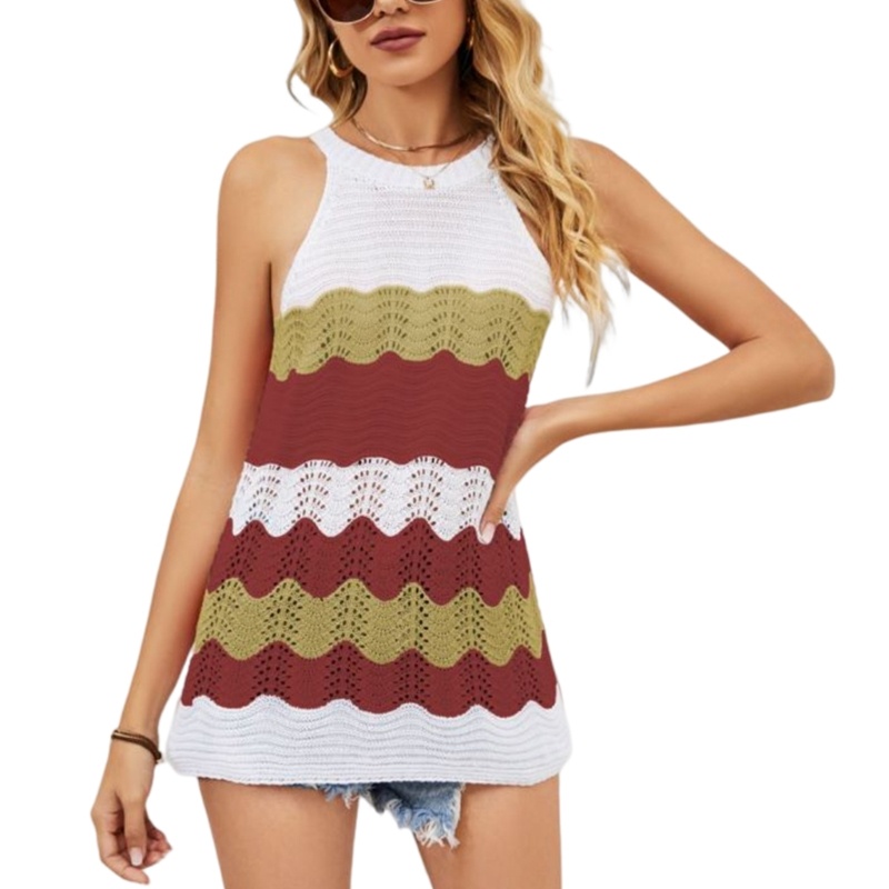 Xiangbao Áo Tank Top Dệt Kim Không Tay Dáng Rộng Thời Trang Mùa Hè Cho Nữ