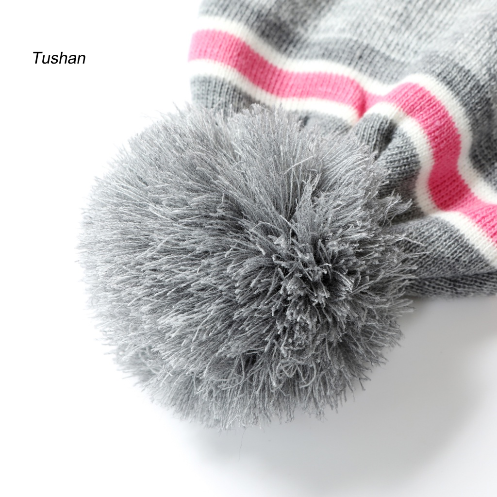 1 Bộ Găng Tay Và Mũ Dệt Kim Dày Dặn Mềm Mại Co Giãn Họa Tiết Kẻ Sọc Thời Trang Thu Đông Cho Bé