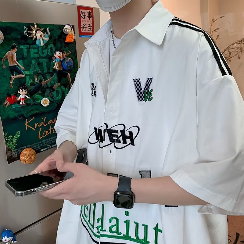 Áo Sơ Mi Ngắn Tay Oversize Dễ Phối Đồ Phong Cách Đường Phố Mới Cho Nam