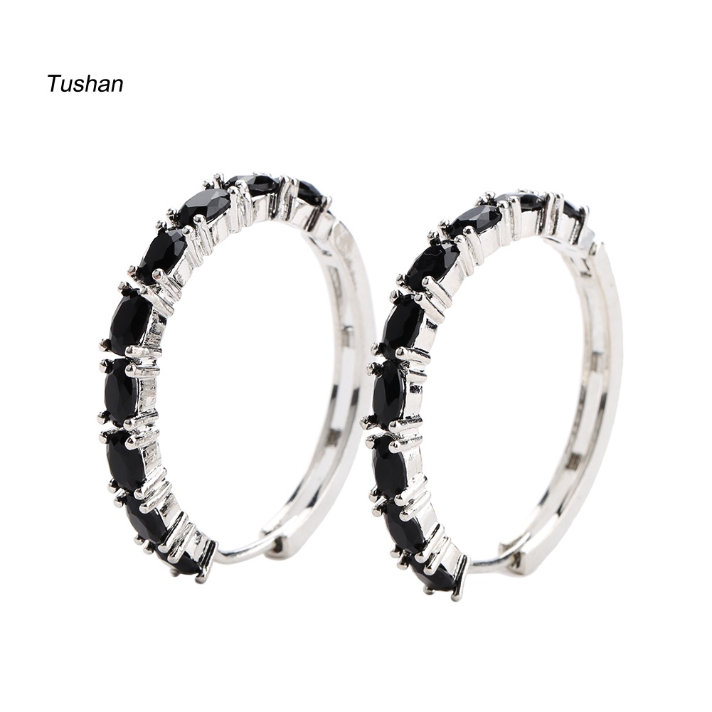 Khuyên Tai Kim Loại Khoen Tròn Đính Đá Thời Trang Cho Nữ