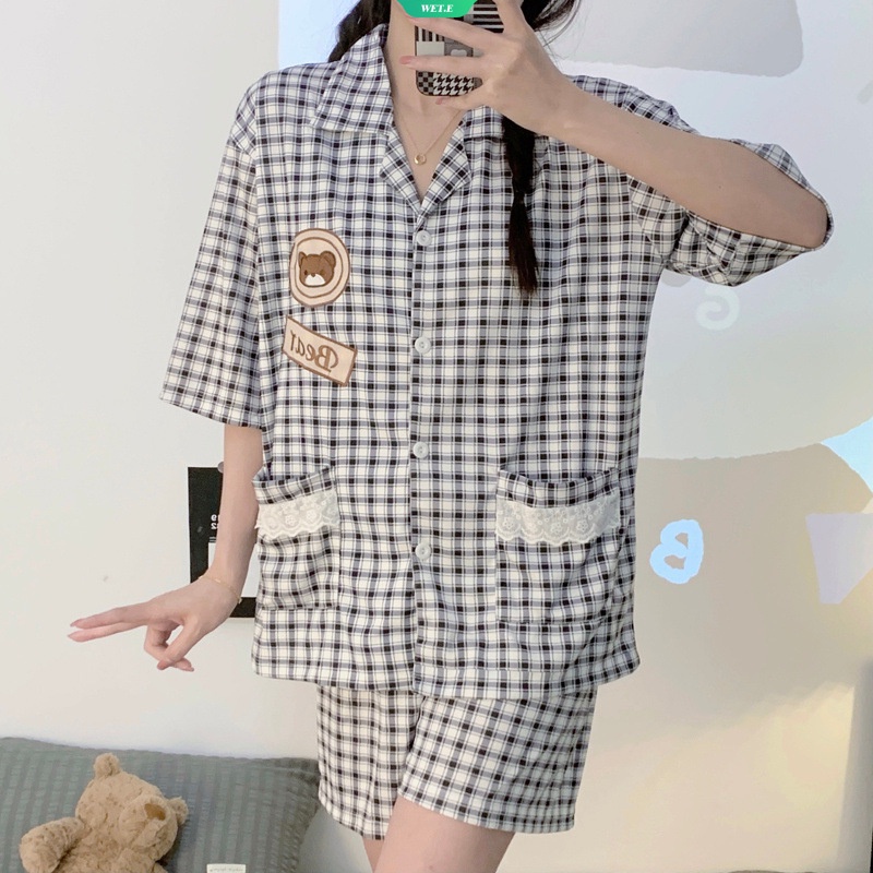 Bộ Đồ Ngủ Tay Ngắn Dáng Rộng In Họa Tiết Chú Gấu Hoạt Hình Thời Trang Mùa Hè 2023 Cho Nữ