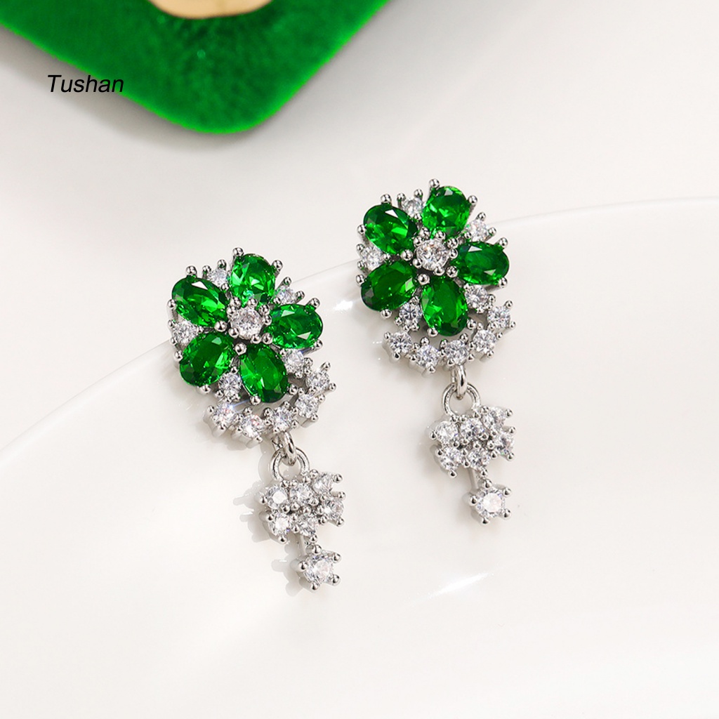 1 Đôi Bông Tai Hình Hoa Đính Đá Trang Nhã Dành Cho Nữ