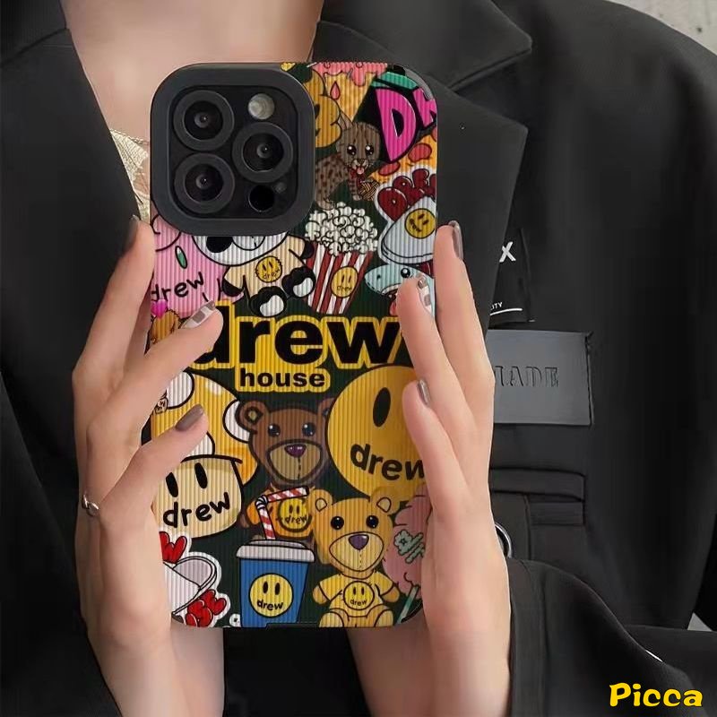 Ốp Điện Thoại Da Silicon In Hình Gấu Hoạt Hình Graffiti Cho iPhone 11 13 14 12 Pro Max 7 8 Plus XR X XS Max