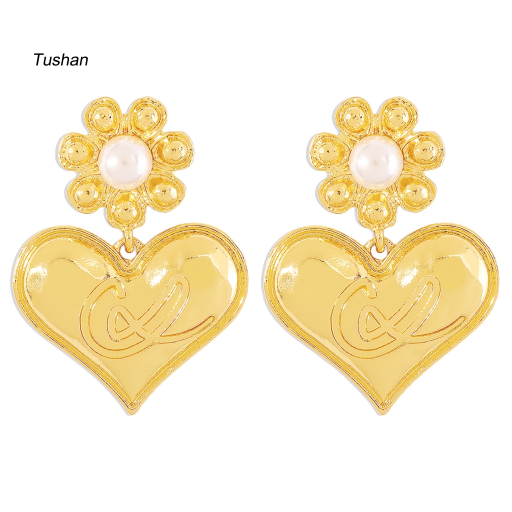 1 Đôi Bông Tai Hình Học Đính Ngọc Trai Giả Phong Cách Pháp Cổ Điển Thời Trang