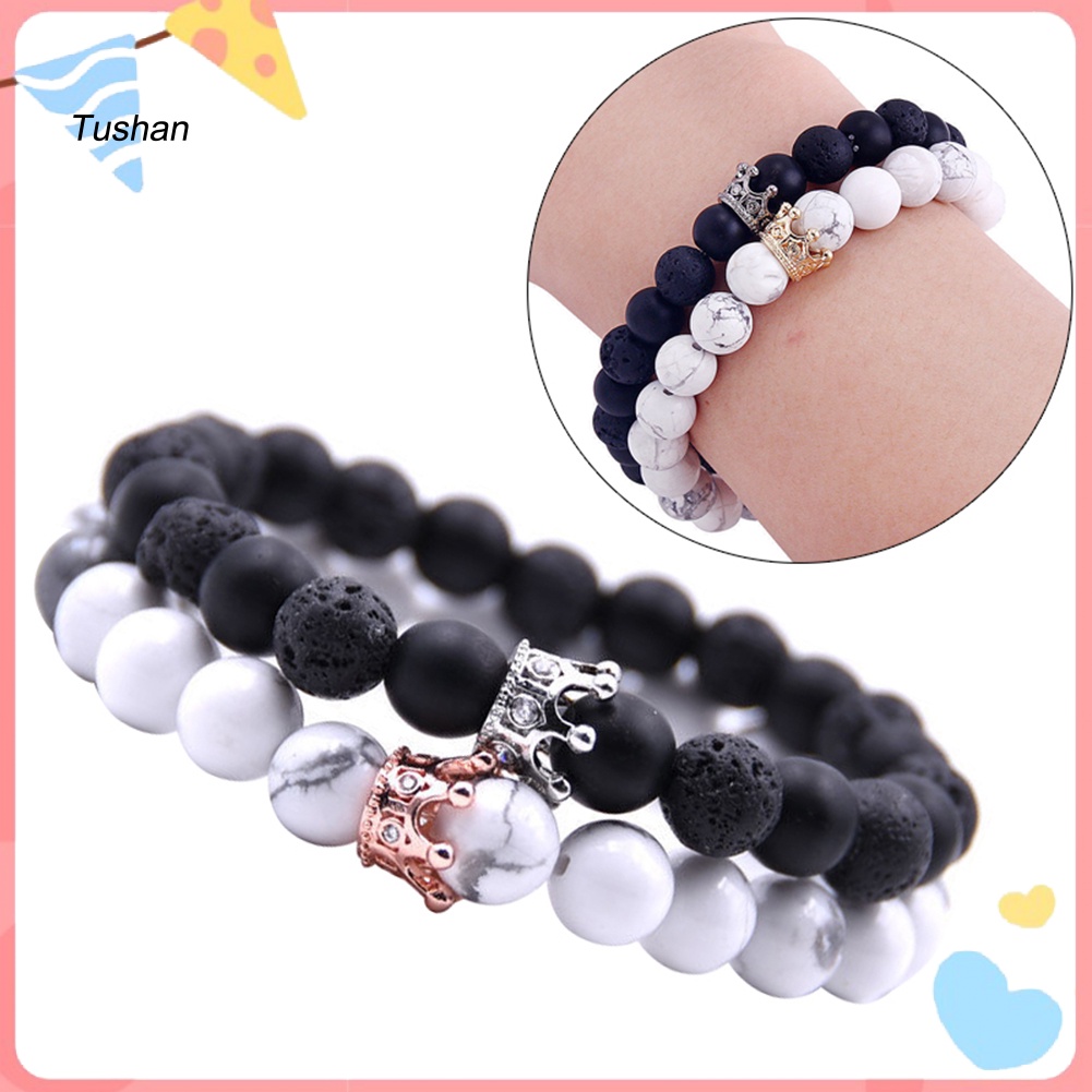 2 Vòng Tay Chuỗi Hạt Đá Tự Nhiên Mặt Vương Miện Thời Trang