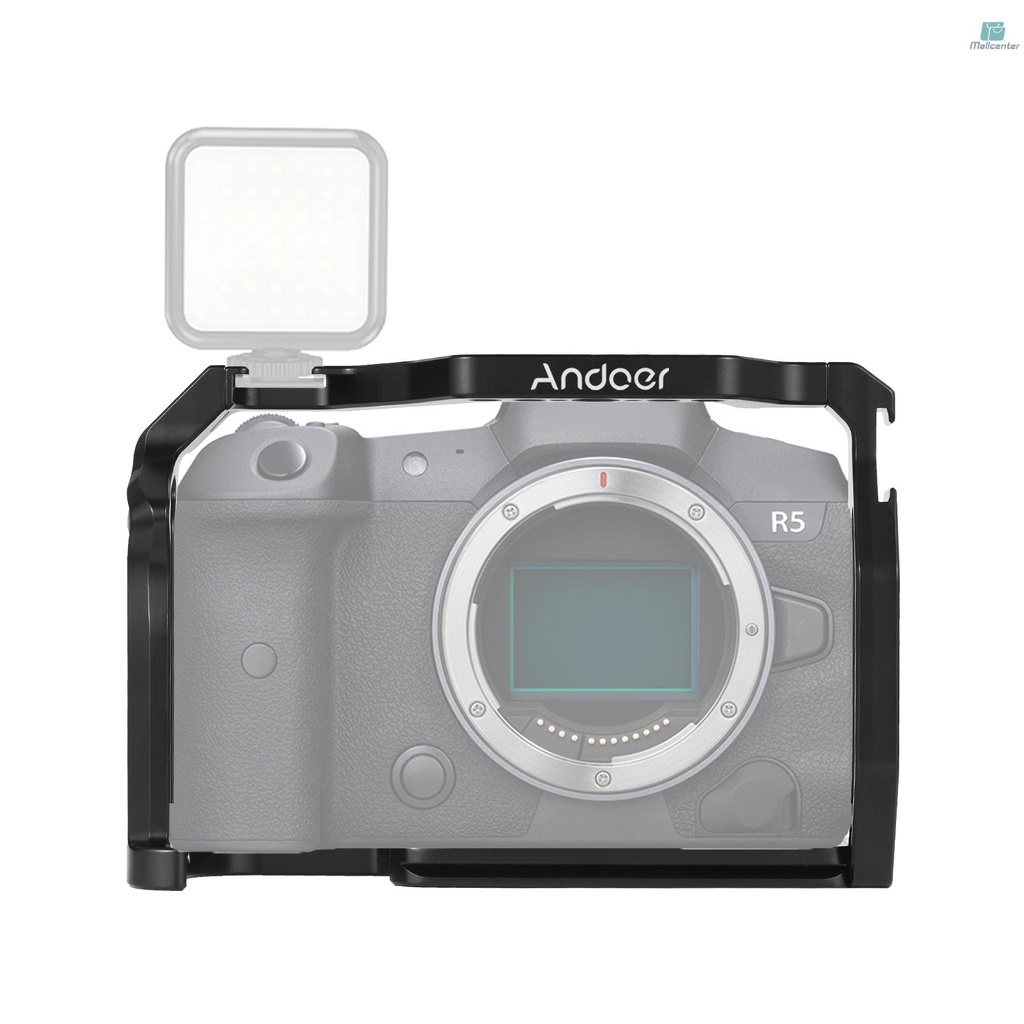 Andoer Camera Cage Aluminum Alloy Camera Video Cage with Dual Cold Shoe Mount Numerous 1/4 Inch &amp; 3/8 Inch Threads Replacement for  R5/R6/R6 II