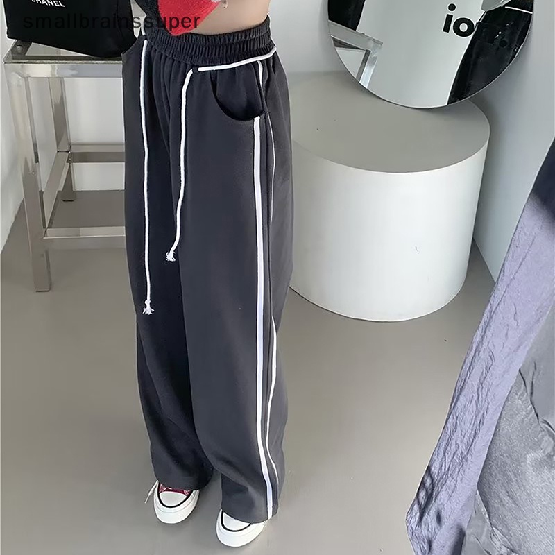 Quần Joggers Y2K Ống Rộng Lưng Cao Dây Rút Màu Đen Phong Cách Thể Thao Đường Phố Mùa Xuân Hè SBS