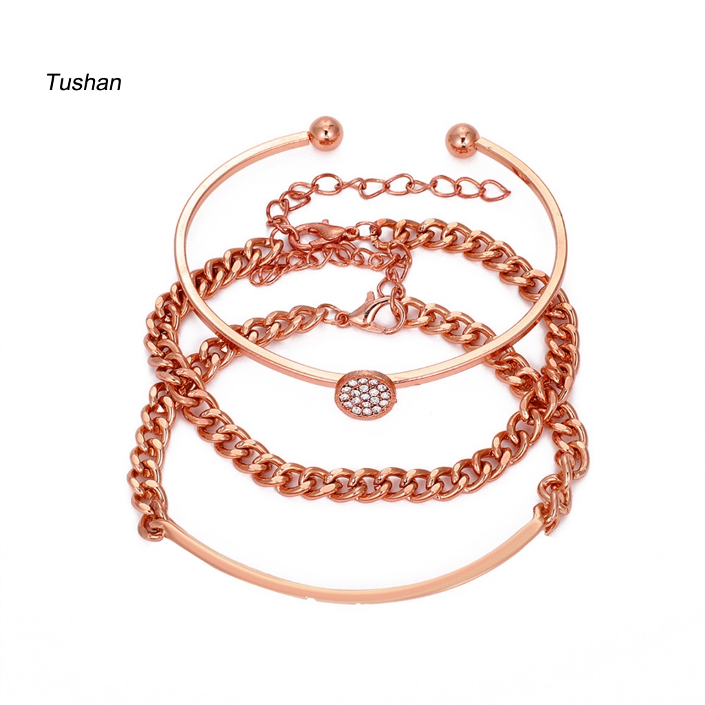 Set 3 Vòng Tay Hợp Kim Hở Đính Đá Zirconia Đơn Giản Cho Nữ