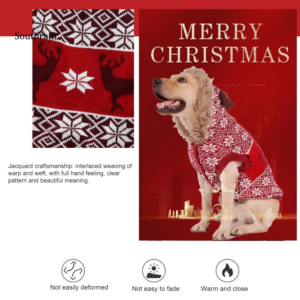 Áo Sweater Dệt Kim Giữ Ấm In Họa Tiết Hoa Tuyết Tuần Lộc Giáng Sinh Đáng Yêu Cho Cún Cưng