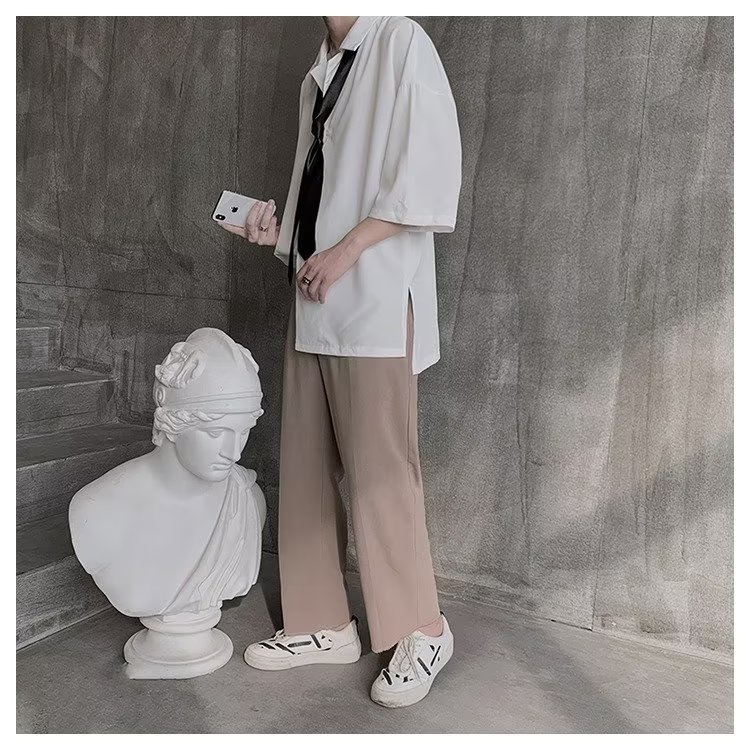 Áo Sơ Mi Lụa Lạnh Tay Ngắn Dáng Rộng Phong Cách Hong Kong Thời Trang Mùa Hè Cho Nam