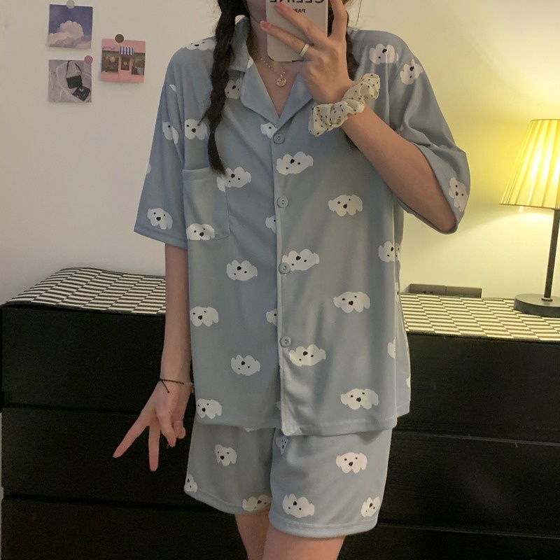 Bộ Đồ Ngủ Dáng Rộng Họa Tiết Hoạt Hình Xinh Xắn Theo Phong Cách Mùa Hè Hàn Quốc Dành Cho Nữ